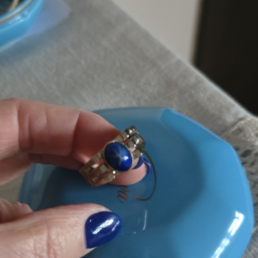 Men'sBlue Cat's Eye Stone Ring in Silver Tone